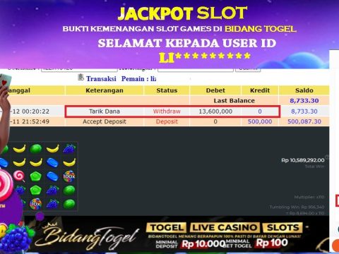 Bukti JP Bidangtogel Menang Slot Bonanza